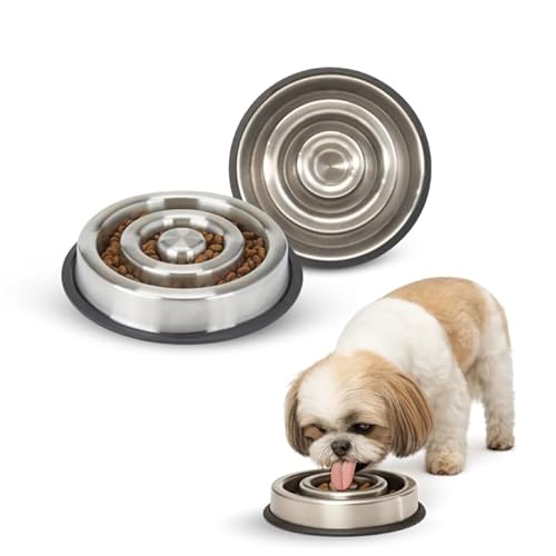 AASPIRE PETS 5oz Slow Feeder Dog Bowl Small Breed, 0.6 Cup/0.14L Capacity Spiral Style Stainless Steel Dogs Food Dish for Fast Eaters, Nonslip Durable Feeding Puzzle Bowls | Slo Down Eating cat Dishes