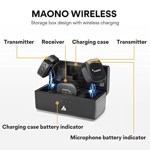 Image of MAONO Ultra-Compact Wireless Lavalier Microphone with Charging Case, 2.4GHz Dual Lapel Mics with Real-time Monitoring, Gain and Mute for Interview, Vlogging, Live Streaming, TikTok(WM821 A2)