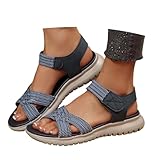 Sandales d'été pour femme - Avec semelle intérieure - Élégantes et confortables - Sandales pour femme - Sandales pieds nus - Style bohème - Sandales de plage, bleu, 36 EU