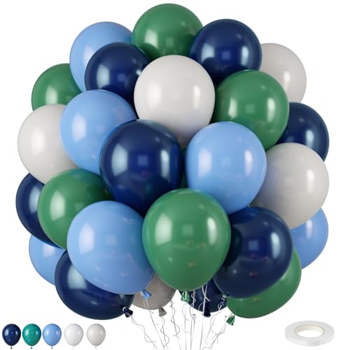 Image of Navy Blue Dark Blue Green White Latex Balloons 12 Inch