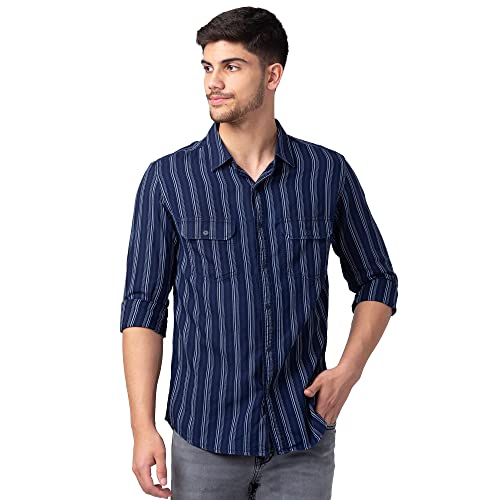 Image of Spykar Men's Slim Fit N /A Full Sleeve Striped Casual Shirts