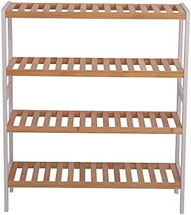 100% Bamboo Shoe Rack Bench, Shoe Storage, 4-Layer Multi-Functional Cell Shelf, Can Be Used For Entrance Corridor, Bathroom, Living Room And Corridor 70 * 25 * 80 - Natural and White