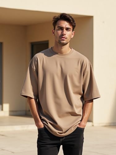 Image of Nobero 100% Cotton Oversized T Shirts for Men Stylish | Oversized Fit | Solid T Shirts for Men 180 GSM Combed Cotton | Round Neck Half Sleeve