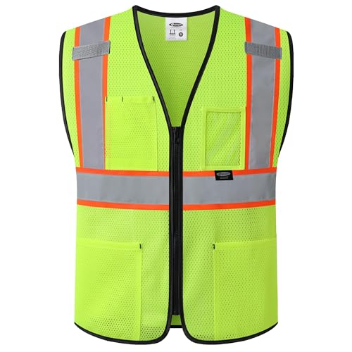 Image of JKSafety Safety Vest for men women Hi Vis Vest with Pockets and Zipper High Visibility Meet ANSI Standard（BX310