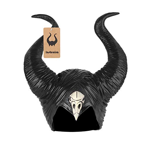 Instenira 1x Maleficent Headpiece Costume Halloween Hat Maleficent Black Queen Horns (Black with Pattern)