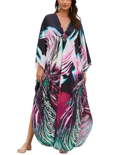 KECVOT Kaftan Dresses for Women Plus Size Batwing Sleeve Caftans Long Bathing Suit Cover Up Maxi Beach Dress Loungewear