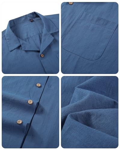 Image of Alimens & Gentle Mens Linen Shirts Cotton Hawaiian Shirts Short Sleeve Button Down Shirts Casual Summer Beach Tops