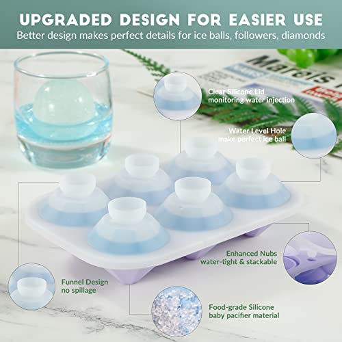 Lushyum Large Ice Cube Molds, 3D Silicone 2" Ice Tray 4 Pack Shapes With Lid For Freezer For Whiskey Cocktails & Drinks, Diamond Rose Sphere Square, Easy Release Bpa-Free #TOP2