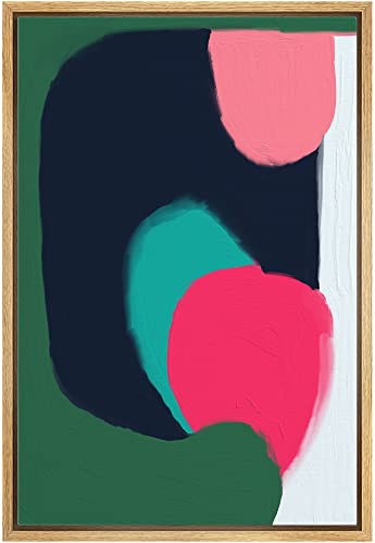 MUDECOR Framed Canvas Print Wall Art Pink Green Paint Stroke