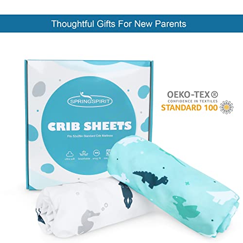 Crib Sheets For Boys Or Girls 2-Pack, Fitted Crib Sheet 52'' X 28'' For Standard Crib & Toddler Mattres, Soft And Breathable Material, Baby Crib Sheets Neutral, Dinosaurs & Ocean #TOP5