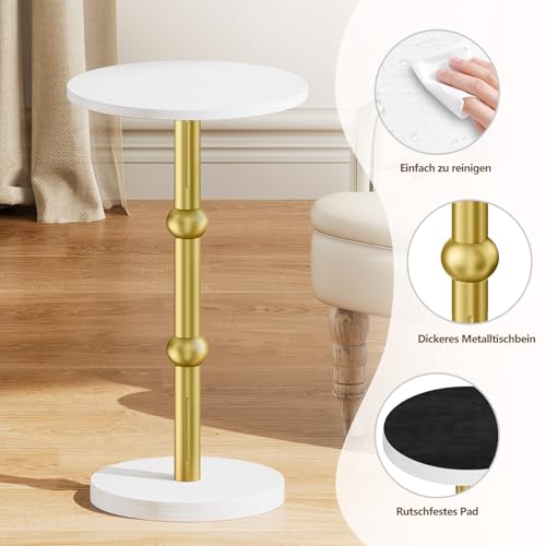 Yuede Runder Beistelltisch, Kleiner rund Cocktailtisch, Couchtisch klein rund, Nachttisch für kleine Räume, Sofatisch für Wohnzimmer, Schlafzimmer, Einfache Montage (Weiß) – Bild 7