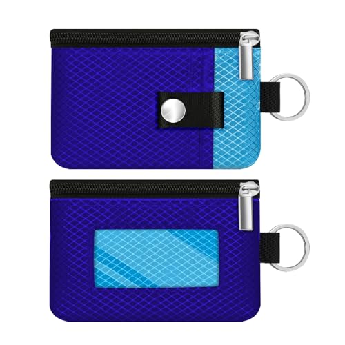 Image of Minimalist RFID Blocking Small Wallet with ID Window,WaterResistant Zip Id Case Wallet with Lanyard Keychain for Cards,Cash,Travel,Women,Men (Sapphire Blue /Lake Blue)