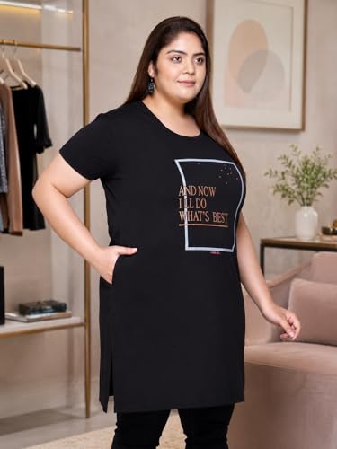 Image of In Love Women's Printed Cotton Plus Size Longline T-Shirt with Pockets | Cotton fabric - soft longline T-shirt with easy plus-size fit