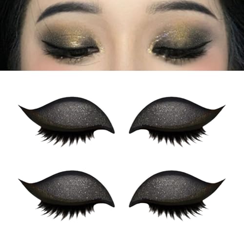Lazy Eye Shadow Eyelash Patch, 2025 New Eyeshadow Eyelash Stickers, with False Lashes Shadow & Eyeliner,3-in-1Waterproof Reusable Colorful Eye Makeup Stickers for All Party, Prom (2 pairsBlack)