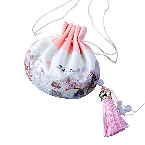 Bolsas de saco chinas 3 pzas brocado con cordón rosa miniatura 3