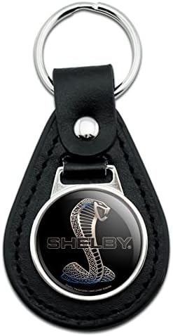 GRAPHICS & MORE Black Leather Shelby Cobra Logo Keychain