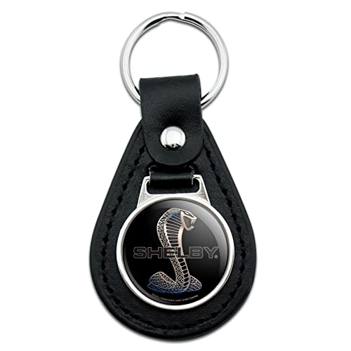 Black Leather Shelby Cobra Logo Keychain