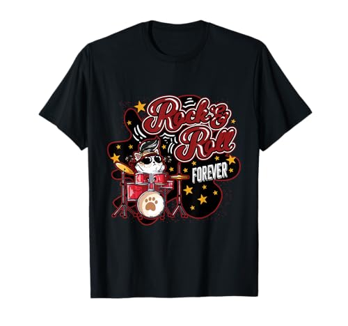 Rock n Roll Forever Cool Batería Gato Camiseta