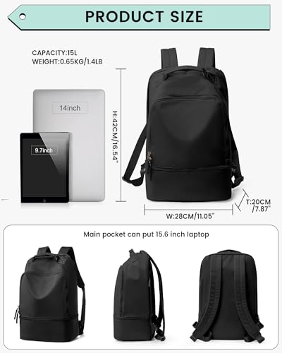 Image of Gym Backpack for Women, Gym Bag with Shoe Compartment, Water Resistant Lightweight Sports Yoga Travel Backpack with Wet Pocket,Cheer Backpack,Black