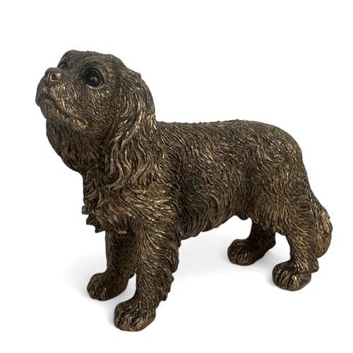 Animal Crackers Cavalier King Charles Spaniel Figur aus der Leonardo Reflections Bronzed Reihe, präsentiert in einer goldenen Geschenkbox