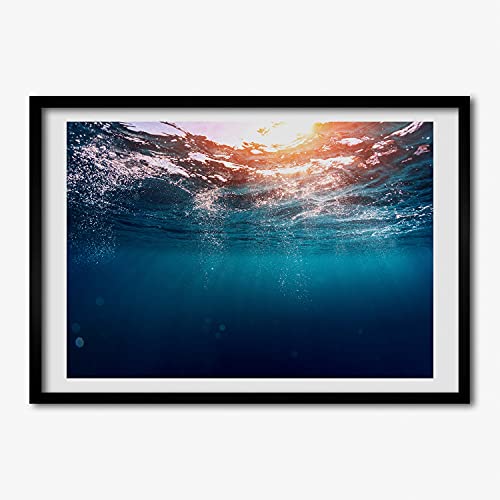 Tableau Monde Sous-Marin cadre en bois 70x50 cm Tulup pour salon moderne