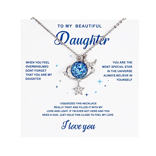 To My Daughter Star Moon Planet Necklace Moon & Stars Planet Cubic-Zirconia Necklace with Gift Card Sapphires Charms Pendant Necklace Birthday Graduation Gift for Daughter