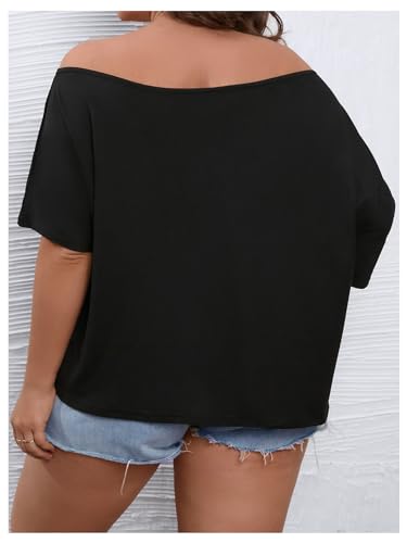 Women's Plus Size Off The Shoulder Casual Tee Top Summer Solid Dolman Short Sleeve Trendy T Shirt2