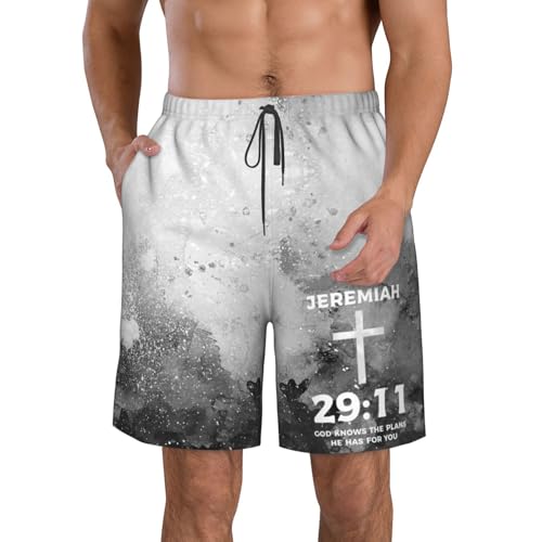 Black Jeremiah 29:11 Bible Verse Jesus Cross Christian Mens Stretch Swim Trunks Mesh Lining Swimwear Bathing Suits -