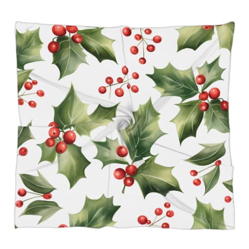 Square Silk Scarf for Women, Christmas Xmas Holly Leaf Lightweight Women's Fashion Scarves Wraps for Hair, Breathable Neck Scarf for Ladies Girls Dressy, 23.6x23.6 in