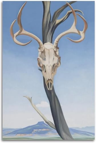 Peinture sur toile Georgia O’Keeffe pour un salon élégant avec cet art mural abstrait de crânes