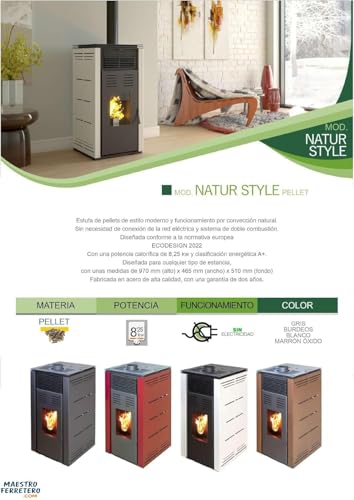 JOIMA - Estufa de Pellets sin electricidad modelo NATUR STYLE 8 kW. Funciona sin Conexion a la red Eléctrica. Color Negro - imagen 5