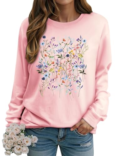 Image of Dresswel Womens Sweatshirts Ladies Jumpers Floral Long Sleeve Pullover Tops