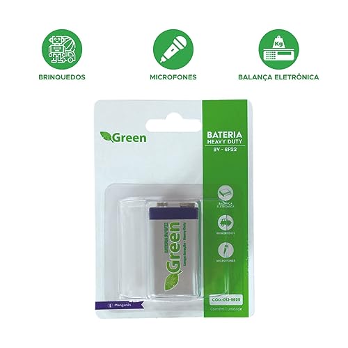 GREEN Bateria 9v 6f22 Manganês Heavy Duty - Branca