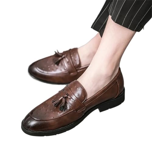 FMURY Mens Loafer Leather Big Size Slip On Men Dress Shoes Wedding Formal Shoes
