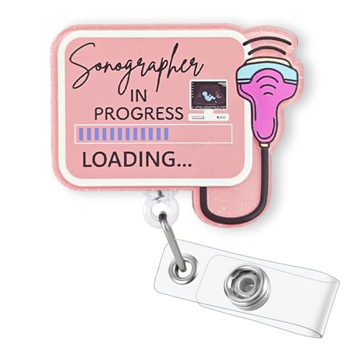 Sonographer in Progress Badge Reel Retractable, Funny Badge Reel for Future Sonographer & Ultrasound Student, Ultrasound Technician Gifts, Sonography Student Badge Holder with Alligator Clip | Acrylic