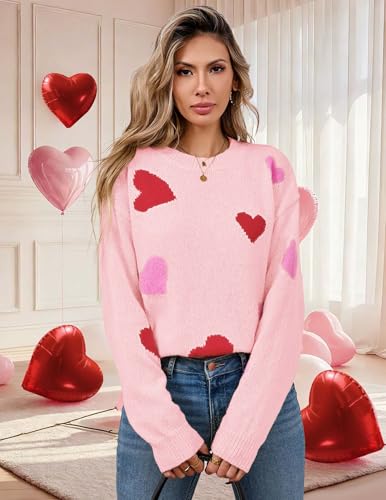 Image of Libsorge Womens Valentine Heart Sweater 2026 Valentines Day Trendy Cute Oversized Long Sleeve Pullover Sweaters