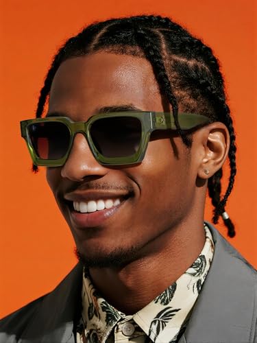 VISOONE Fashion 100% UV400 Protection Rectangle TR90 Y2K Sunglasses Accessories for Women Men RIVER (Olive Green)2