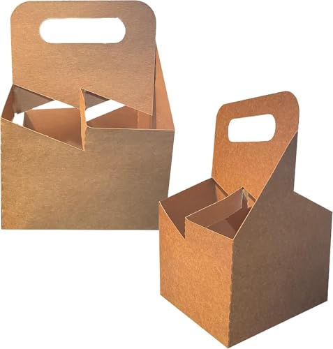 C-Store Packaging 4 Cup Drink Carrier With Handle | Kraft Paperboard Holder Disposable for Hot or Cold Drinks Food Delivery Services, Uber Eats, Door Dash (10)