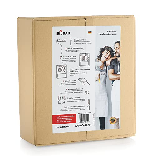 Bilbau Malerei-Set für Haus, Tablett und Planen-Einsatz, Papier-Band, 4131 x Handschuhe aus Polyester, nahtlos, EU-Standard, Rührer, flacher Pinsel, komplettes Set für Innenmaler