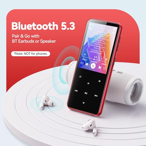 Image of AGPTEK 64GB MP3 Player with Bluetooth, M3 2.4'' Player with Speaker | with FM Radio, Touch Buttons, Supports Up to 128GB(Black Red)