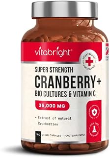 Cranberry Capsules 35,000mg High Strength - with Probiotics / Bio Cultures and Vitamin C - 150 Capsules - Advanced Cranberry Extract Supplement - Made in UK by VitaBright