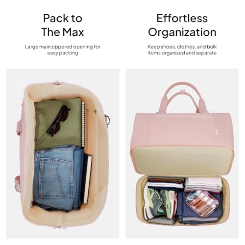 Image of TOPEAST Travel Duffle Bag, Weekender Bags for Women with Shoe Compartment | 40L Carry On Bag with TSA Toiletry Bag & Wet Pocket for Overnight, Weekend, Hospital, Yoga, Business Trips, Sport, Gym, Pink