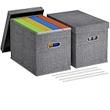 Lifewit A4 File Organiser Box with Lids, Portable Document Storage Box with Plastic Slide, Hanging File Folder Organizer for School Home Office Supplies, Decorative Folders Storage, Light Grey, 2 Pack