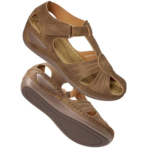 Image of DUOYANGJIASHA Women's Closed Toe Sandals: Comfortable Cushioned Casual Wedge Fisherman Sandals Adjustable Ankle Strap Non Slip Lightweight Dressy Summer Shoes for Walking