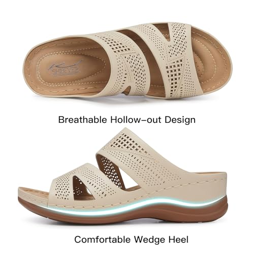 Image of SHIBEVER Wedge Sandals for Women Dressy: Comfortable Summer Casual Walking Sandals - Slip On Open Toe Low Wedge Shoes Size 5-11