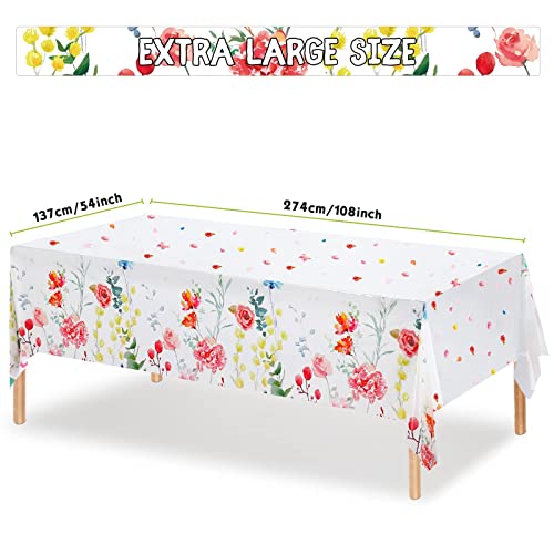 3 Pieces Summer Floral Table Cover Watercolor Wild Flowers Tablecloth Plastic Floral Tablecloth For Easter, Dining Kitchen Room Picnic Camping Party Holiday Decor, 54 X 108 Inch (Bright Style) #TOP1