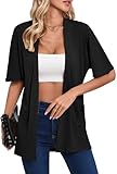 Picture of Iandroiy Womens Short Sleeve Open Front Cardigans with Pockets Lightweight Casual Comfy Drape Hem Soft Sweater (Large, Black)