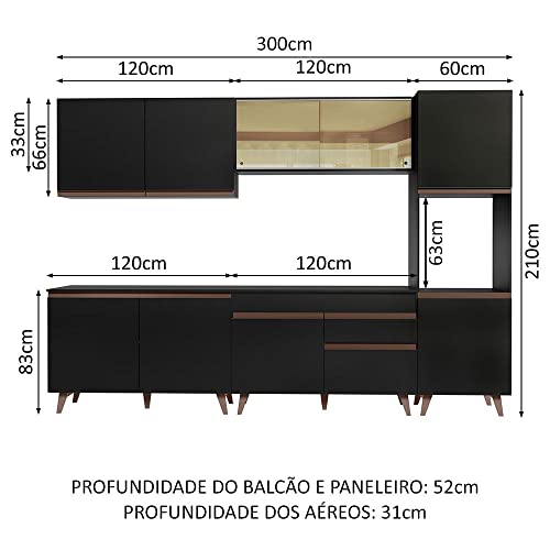 Cozinha Completa Madesa Reims 300001 com Armário e Balcão - Preto