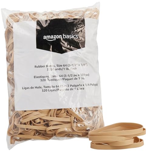Amazon Basics Rubber Bands, Size 64 (3-1/2 x 1/4 Inch), 320 Bands/1 lb Pack, 25-Pack, Tan by Amazon Basics - Used condition - CA$91.41