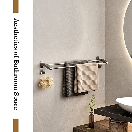 Lamchyar Double Towel Bar, Towel Rack For Bathroom, Aluminum Alloy Towel Bar With 2 Hooks, Wall Mount No-Nailing, Bathroom Storage Assistant(Gun Grey) #TOP7